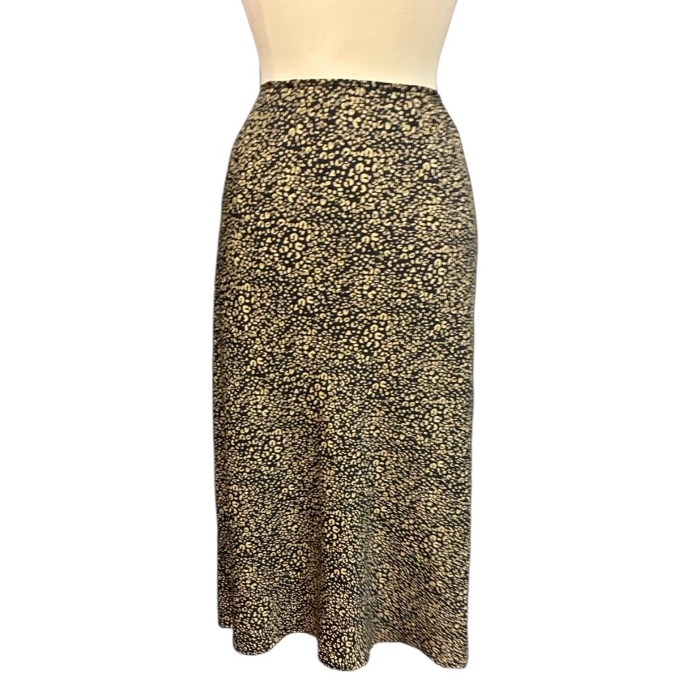 POPSUGAR | Black and Yellow Cream Patterned Elastic Waistband Midi Skirt Size XL